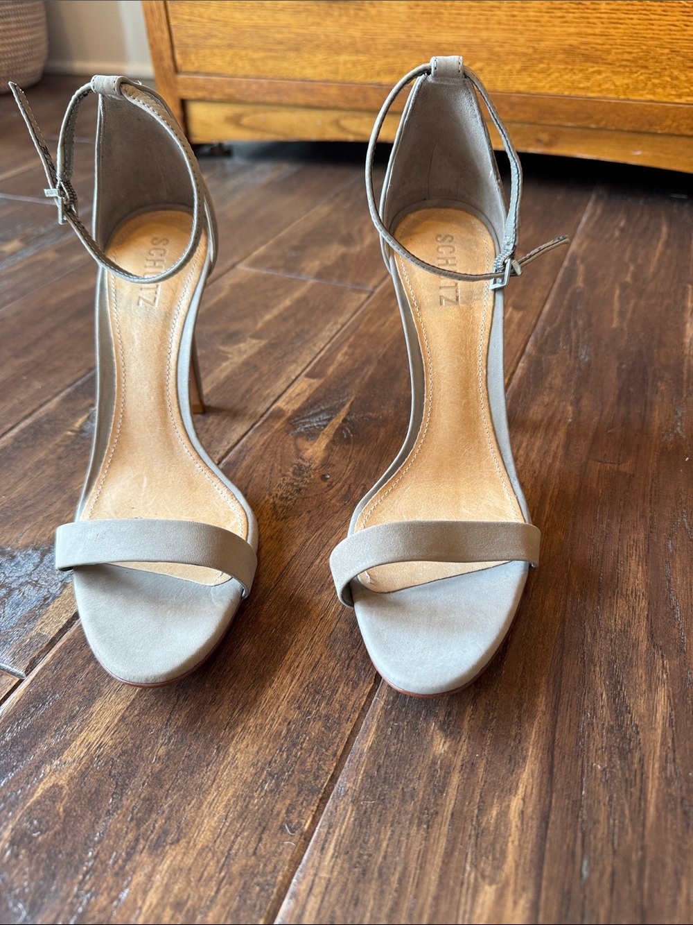 SCHUTZ Cadey-Lee Nude Taupe Suede Ankle Strap Heels Sandals Size 9B